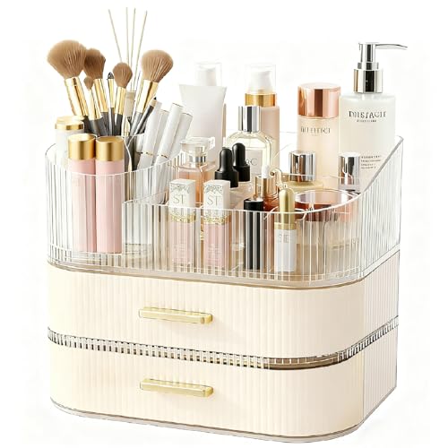 Makeup Organizer for Vanity with Stackable Drawers, 360 Rotating Makeup Brush Holder Large Cosmetic Display Case for Dresser, Bathroom Countertop Skincare Storage, Ideal Gift for Girls (3-layer) - size: 3-layer