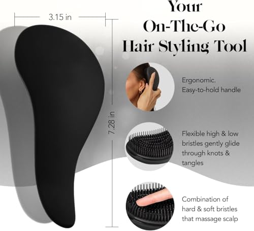 Kitsch Detangler Brush – Gentle Curly Hair Brush with Flexible Bristles for All Hair Types - Wet or Dry | Detangling Hair Brushes for Women & Men, Hairbrush for Adults & Kids - Black - color: Black