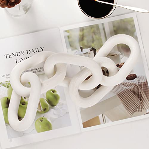HMASYO White Wood Chain Link Decor, 5-Link Wooden Decorative Chain Home Decor Accents, Coffee Table Decor, Shelf Decor Aesthetic, Modern Bookshelf Table Decorative Objects for Living Room - color: White-5, size: 22"D x 3.9"W