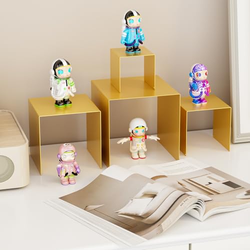 Matte Metal Display Stand, 8 Pcs 2 Set Display Risers for Display, Metal Rectangular Display Shelf Holders for Showcase, Dessert, Perfume, Vendor Events, Cupcake Stands, Toys Display Shelves ( Gold, 3''x4''x5"x6" ) - color: Gold, size: 3''x4''x5"x6"