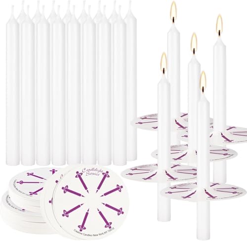 100 pcs Church Candles with Drip Protectors for Devotional Candlelight Vigil Service, Unscented White 5" H X 1/2" D, No Smoke, Shabbat, Praye - color: 100 White Color