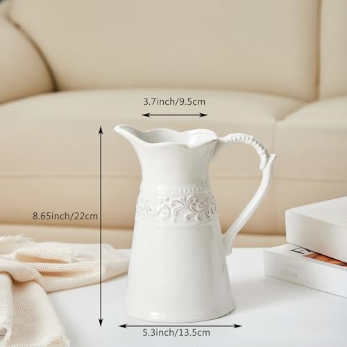 White Ceramic Pitcher Vase, Flower Pitcher,Farmhouse vase for Home Décor, 8.5inch Jug Vase. - color: Slim-bodied Pitcher