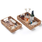 Water Hyacinth Rectangular Serving Tray for Coffee Table Natural Storage Baskets with Handles for Home and Kitchen Decor Set of 2
