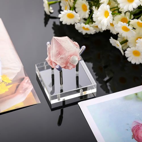 Weysat 4 Pack Clear Acrylic Display Stand, Metal 3 Peg Rock Display Easel Stands for Fossil Coral Crystal Geodes Rock Mineral Agate Small Collectibles Acrylic Holder(2”x2”x2”,Silver) - color: Silver, size: 2”x2”x2”