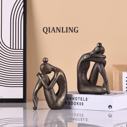 2-Piece Unique Decorative Thinker Girl Bookends, Modern Heavy Duty Nonskid Resin Book Stoppers for Home Office Desk, Living Room, Study Room, Creative Bookshelves, Desktop Ornaments (Bookends01)