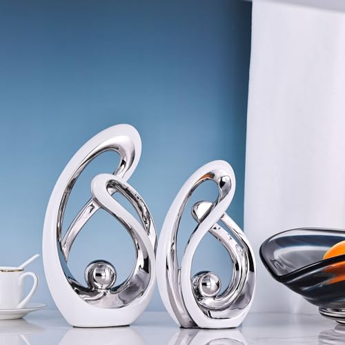Home Decor Accent,Porcelain Art Mid Century Bookshelf Decorations,Gold Centerpieces for Tables,Abstract Ceramic Statue Sculpture for Coffee Table Mantel Tv Stand Centerpieces (White Silver, Large) - color: White Silver, size: Large