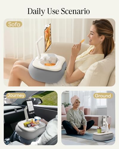 SAIJI Tablet Pillow Stand for Bed, Stable iPad Holder with Food-Grade Snack Bowl, Adjustable Kindle Pillow Stand for Reading, Suit for 4.7-15.6" Kindle,iPad,iPhone,Tablet,Gray - color: Gray