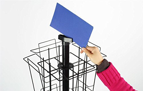 Displays2go 59" Tall Metal Wire Rotating Magazine Rack with 16 Pocket and Sign Holder - Black (WSFM416PB)