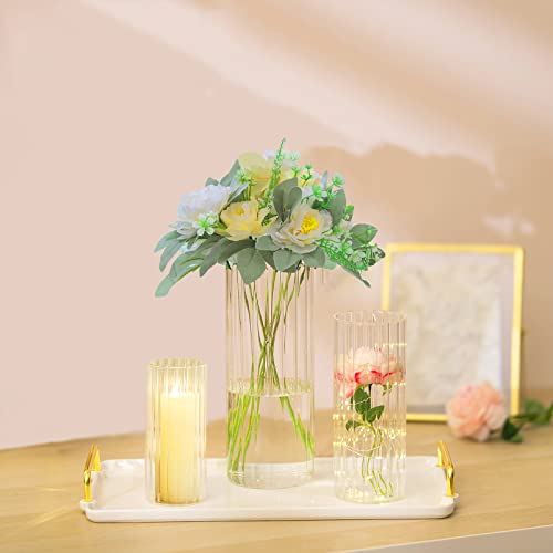 Hewory Glass Cylinder Ribbed Vases Set of 6, Tall Clear Vase for Centerpieces, Hurricane Candle Holders for Pillar or Floating Candles, Round Vases for Wedding Anniversary Events Home Table Decor