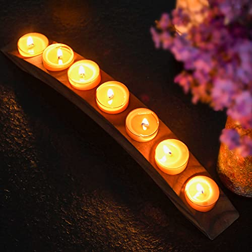 Long Wooden Bridge Tealight Candle Holder, 7 Holes - Candle Centerpieces for Tables - Rustic Wooden Color - color: Rustic Wooden Color
