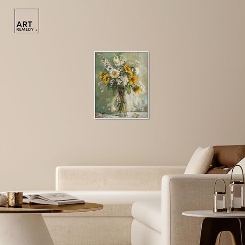Art Remedy Sunflowers In A Glass Vase Canvas Vintage Farmhouse Wall Art, White Frame, 24" x 30" - color: White Frame, size: 31"L x 25"W