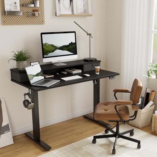 Agilestic 55 x 24 Inches Electric Standing Desk with 2 Storage Drawers, Stand Up Desk Adjustable Height, Sit and Stand Computer Table with Splice Board, Black - color: Black, size: 55 x 24 Inches with 2 drawers