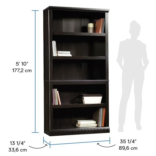 Sauder 5 Tier Book Shelf Wooden Bookcase Multipurpose Bookshelf for Home Office, Living Room, in Estate Black finish - color: Estate Black