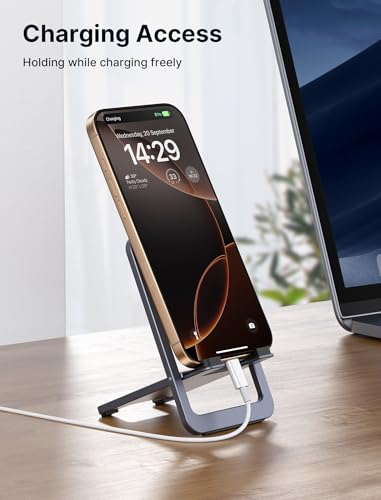 JSAUX Cell Phone Stand, Foldable Aluminum Adjustable Phone Holder for Desk Portable Travel Essentials Office Accessories for iPhone 17 16 15 14 13 Pro Max Samsung S25 S24 S23 Ultra Kindle-Gray - color: Grey, size: 1-PACK
