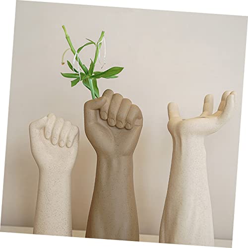 Cabilock Creative Light Brown Ceramic Hand Shaped Vase for Desktop Decoration Unique Handmade Art Flower Arrangement Ornament Home Decor Office and Living