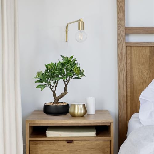 Artificial Bonsai Tree, Small Bay Laurel Bonsai Tree 13" Indoor Bonsai Tree Fake Potted Plant Decorative Fake Desk Plant Decor with Ceramic Pot for Home Office Living Room Bedroom Bathroom Table Shelf - style: Japanese