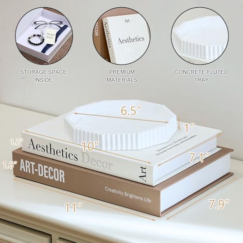 Decorative Plaster Tray & Book Decor Set - Scalloped Tray & Decorative Books Box Enhance Coffee Table or Bookshelf Decor - Modern Home Decoration for Living or Dining Room & as Housewarming Gift - color: Tp-002