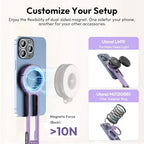 ULANZI MA30 Magnetic Phone Tripod Stand for iPhone, Aluminium Maglock Smartphone Mini Tripod Pocket Cell Phone Stand Strong Magnet Compatible with iPhone 17 16 15 14 13 12 Series, Lavender - color: Lavender