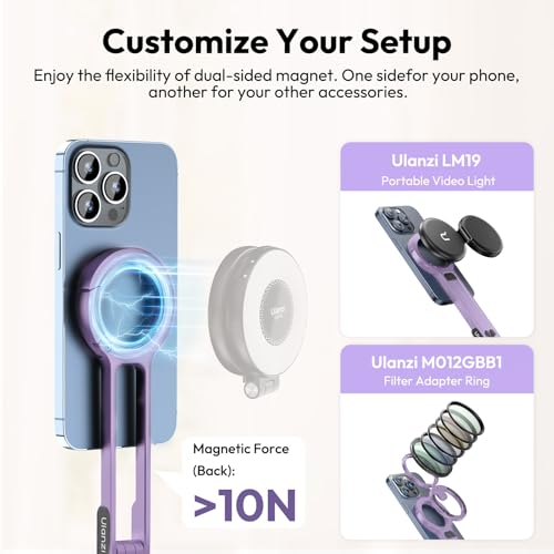 ULANZI MA30 Magnetic Phone Tripod Stand for iPhone, Aluminium Maglock Smartphone Mini Tripod Pocket Cell Phone Stand Strong Magnet Compatible with iPhone 17 16 15 14 13 12 Series, Lavender - color: Lavender