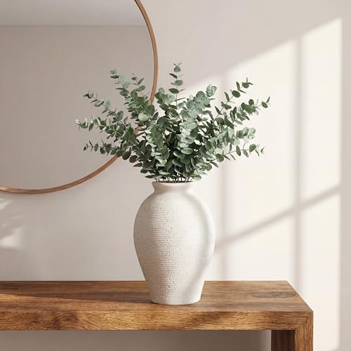 Ceramic Flower Vase for Home Decor, Rustic Farmhouse Vintage Retro Large Vase for Living Room, Kitchen, Bedroom, Decoration for House, Bookshelf, Dining Table, Office, Gift(9.3 inch) - color: Off White-9.3"
