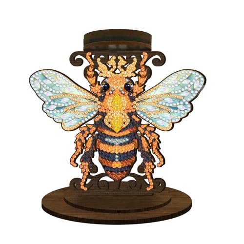 BAYUNOE DIY Candlestick Holders Wooden Desktop Diamond Art Painting Candle Holder Double-Sided Diamond Vintage Modern Decorative for Table Mantel Wedding Dinning Party-Bee - color: Bee