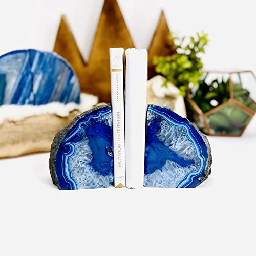 AMOYSTONE Natural Blue Agate Bookends, Heavy-Duty Multi-Purpose Book Ends for Shelves, Decorative Crystal Book Stopper, 4-6 LBS, Perfect for Office Bookcase - color: Blue, size: 4-6 Pounds