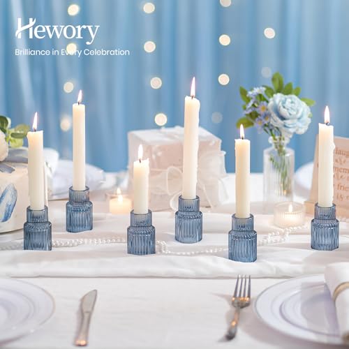 Hewory Glass Candlestick Candle Holder: 20PCS Blue Glass Taper Candle Holders for Table Centerpiece, Vintage Tapered Candlestick Holders for Christmas Centerpiece Wedding Party Holiday Home Decor - color: Blue, size: 20PCS
