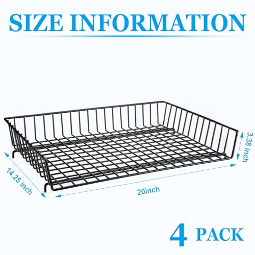 Hicarer 4 Pcs Metal Paper Tray 11 x 17 Inch Iron Wire Grid Desk File Document Letter Tray 11 x 17 Paper Desk Organizer Wide Entry Basket for Office Home (Black)