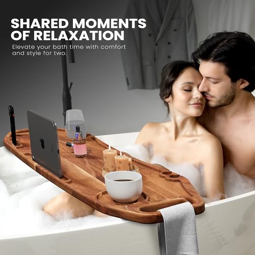 Lush & Style Premium Large Bathtub Tray Large & Thick 35x10 Inch, Acacia Wood Luxury, Waterproof, Non-Toxic, Adjustable Legs, No Tools Required,Caddy Tray, Luxury Bath Accessories,New Home Essenials