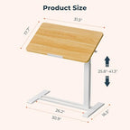 Medical Adjustable Overbed Bedside Table with Casters 90° Tilting Desktop Pneumatic Mobile Rolling Laptop Computer Standing Desk Cart with Tray, Hospital Table(31.5" W x 17.7" D, Maple) - color: Maple, size: 3218