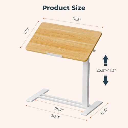 Medical Adjustable Overbed Bedside Table with Casters 90° Tilting Desktop Pneumatic Mobile Rolling Laptop Computer Standing Desk Cart with Tray, Hospital Table(31.5" W x 17.7" D, Maple) - color: Maple, size: 3218