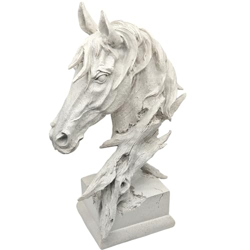 16" Animal Horses Head Bust Table Sculpture Retro Resin Home Decor Statue for Bedroom,Living Room,Dining Desk,Bookshelf,Office,Study and Coffee Tables（Off White） - color: Off White