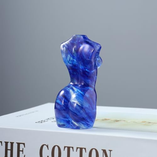 Natural Artificial Blue Crystal Female Model Figurine Hand Carved Body Sculpture Statue Gemstone Small Figurine Reiki 3 Inch Home Office Decor Ornaments 100-150 Grams - color: Artificial Blue Crystal