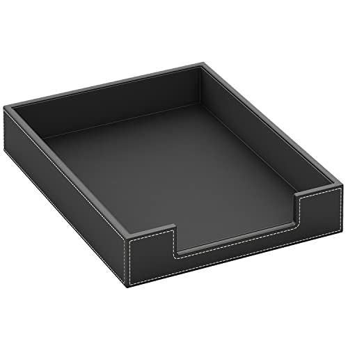 Leather Letter Tray, THIPOTEN Elegant Desk Organizer for Office Supplies, Mail, Paper, File, Magazine, Perfect Office Organization for Desktop(Black) - color: Black