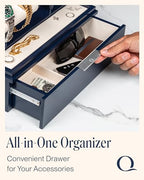 QWATCH Watch Stand Display Case - Acrylic Watch Box for 2 or 4 Watches with Jewelry Valet Tray and Drawer - color: Double - Navy / Ivory