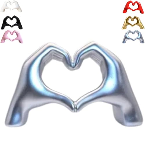 Heart Hands Sculpture Decor, Love Hand Statue Room Decoration, Love Finger Sculpture for Shelf Coffee Table Office Bedroom Bookshelf Small Ornament Home Decoration (Silvery) - color: Silvery
