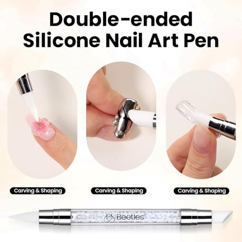 Beetles 3D Gel Nail Art-Snowy Cone 5 in 1 Non-Sticky Hand Extension with Rhinestones & Pearls & Glue Double-Head Pen for Women DIY Salon,White Solid Builder Nail Gel, UV&LED Lamp Cured Needed - color: B1-White Solid Builder Nail Gel