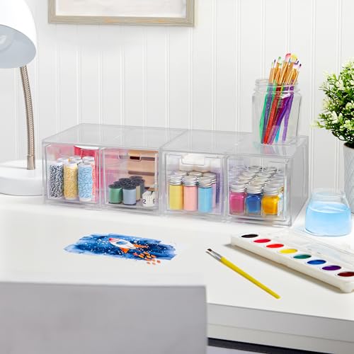 STORi Chloe Space-Saving Clear Drawer Organizer (4 Tall Drawers) Sort Office, Kitchen, Beauty Supplies, Makeup, Pens, Jewelry, Stationary, Made in USA - style: 3.5"W x 3.5"H Drawers (Set of 4)