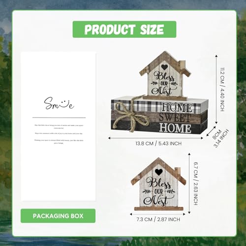 Smile Farmhouse Wooden Tabletop Decor Rustic Home Sweet Home Table Centerpiece, Block Sign Tiered Tray Decoration for Kitchen Shelves Desk Mantel - style: Sweet Home