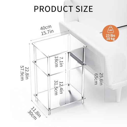 Acrylic Side Table Clear 3-Tier End Table for Living Room, Office, Hallway, Bedroom Small Bedside Table (8mm Thick Shelves) - size: 8mm thick shelves