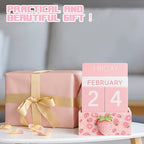 AceOrbit Pink Strawberry Wood Block Perpetual Calendar Coquettish Desk Decor Cute Month Week Date Display Decorative Block Calendar for Women Office Home Desk Gift for Women - style: Pink Strawberry