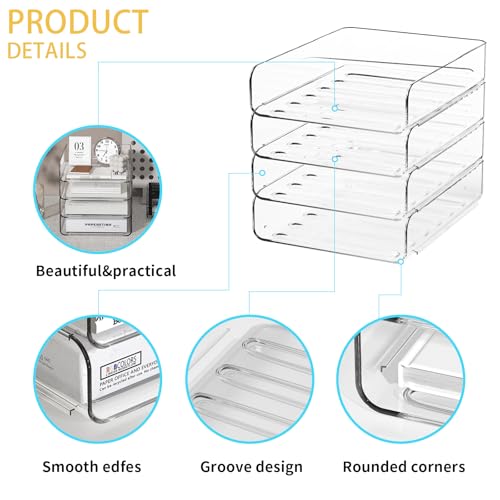 FANXIYQ 4-Tier Acrylic Paper Tray Organizer | Clear Stackable Desk Organizer for Documents, Letters, A4 Paper | Modern Office/Classroom/Home Organization - color: 4-tier-vertical