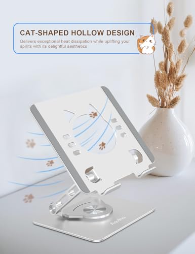 Aoviho Tablet Stand 360° Rotating Aluminum Holder, Adjustable, Portable and Foldable Monitors Stand for iPads, Compatible with 4-12.9" Tablets, Silver - color: Silver