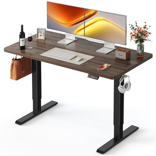 FEZIBO 48 x 24 Inchs Electric Standing Desk, Height Adjustable, Sit Stand Up, Computer Office Desk with Splice Board, Black Frame/Black Walnut Top - color: Black Walnut, size: 48x24