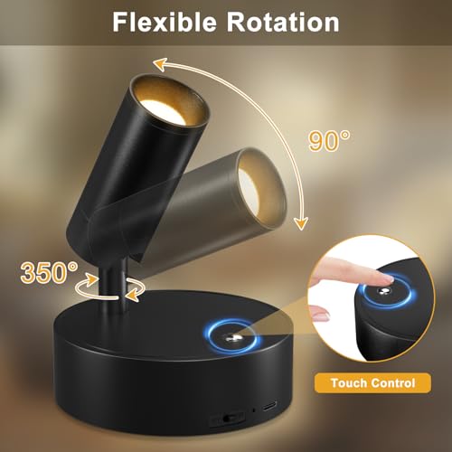 Kimjo Spot Lights Indoor, 4000mAh Rechargeable Battery LED Spotlight Indoor with Remote, Wireless Picture Lights with Timer Dimmable, Uplighting for Plant, Wall Art Display (4 Pack) - color: Black-2