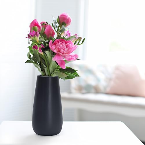 D'vine Dev 8 Inch Ebony Black Elegant Oval Ceramic Vase for Flowers, Home Décor Vase with Design Box, VS-LD-A-5 - color: Ebony Black, size: 8 Inch
