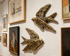 AMOIENSIS Bird Wall Sculpture Art, (Set of 2) 4¾ inch Resin Antique Gold Bird 3D Sculpted Floating Hanging Wall Sculpture Decoration - color: Antique Gold