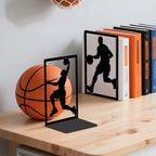 Peacoblue Metal Bookends for Shelves, Modern Decorative Heavy Duty Study Book Ends Stoppers for Office, Desk, Shelf, Room 5.3"x4.3"x7.9" Cast Iron Simple Tall Bookends 1 Pair (Basketball) - style: Basketball