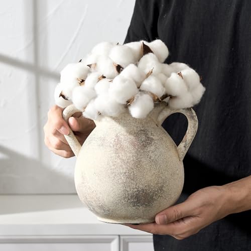 LUKA Antique Ceramic Vase with 2 Handle, 6.7 inches Rustic Vase Minimalist Decor, Decorative Vases for Home Decor, Table, Living Room, Shelf, Christmas Decoration(Small,Gray) - color: S-gray(6.69 In)