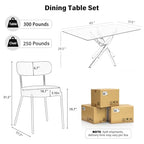 7 Piece Rectangular Glass Dining Table Set, 63'' Modern Kitchen Table Set Gold Base with 6 Luxury White Gold Boucle Dining Chairs, Dining Table and Chairs for Home, Apartment - color: Golden+white Gold Chairs, size: 63'' + 6 Chairs